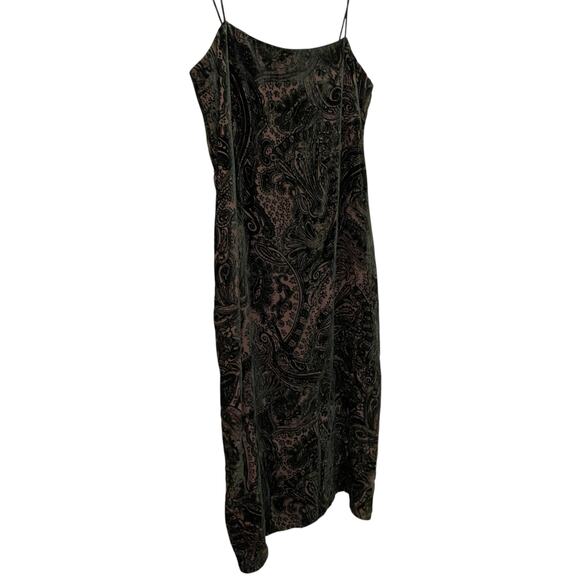 Vintage Y2K INC Burnout Velvet Paisley Mini Dress US 4 Brown Silk Blend Party - Picture 9 of 11